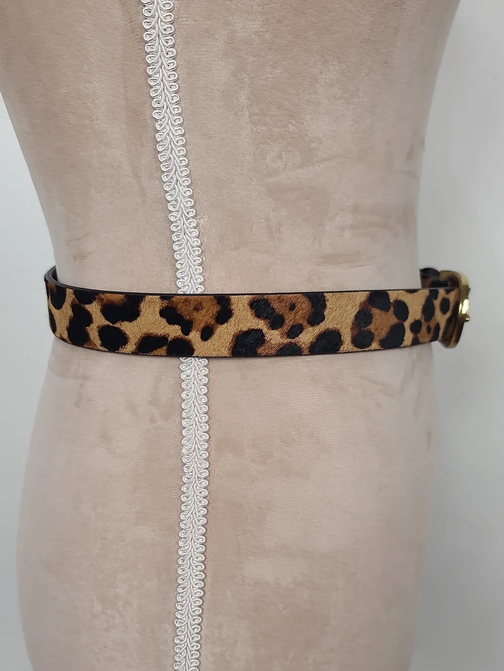 J. Crew Leopard Print Luxe Leather Calf Hair Belt Gold-Tone Buckle XS #L3620
